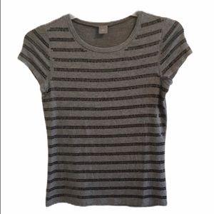 Ann Taylor Gray Sequin Striped Scoop Neck Top Size Small